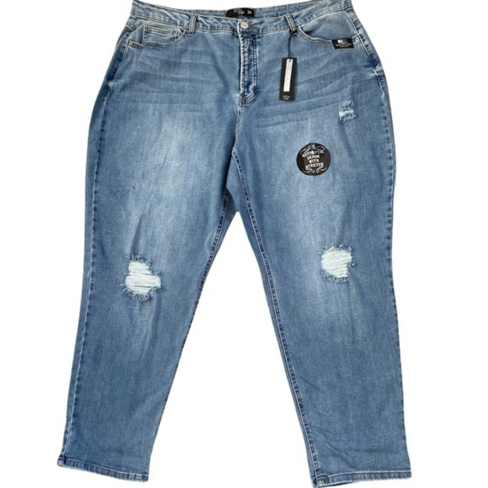 Stitch Star Button Fly‎ Distressed Mom Jeans Sz. 24 NWT